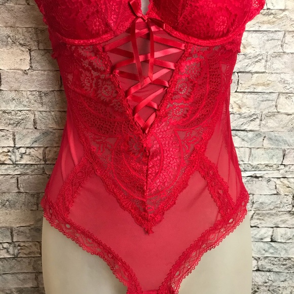 Black Fuchsia by Secret Lace Red Lace Medium Teddy - Picture 16 of 16